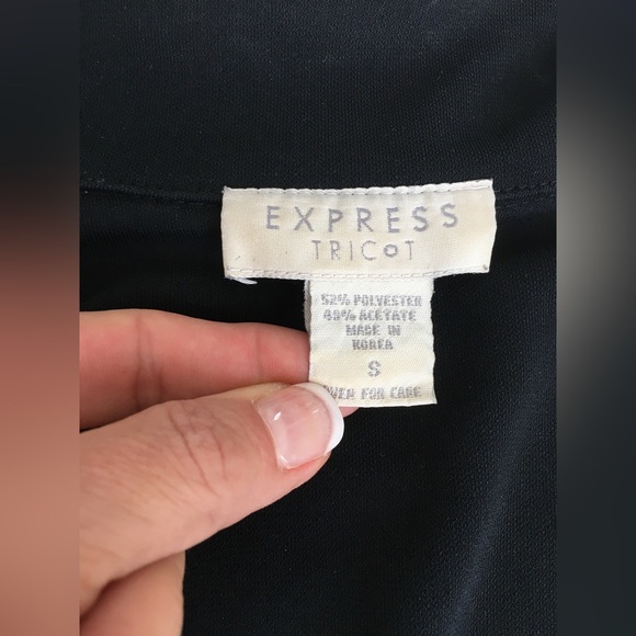 90’s EUC Express tricot rich black vneck collared 3/4 sleeve button down - Picture 2 of 9